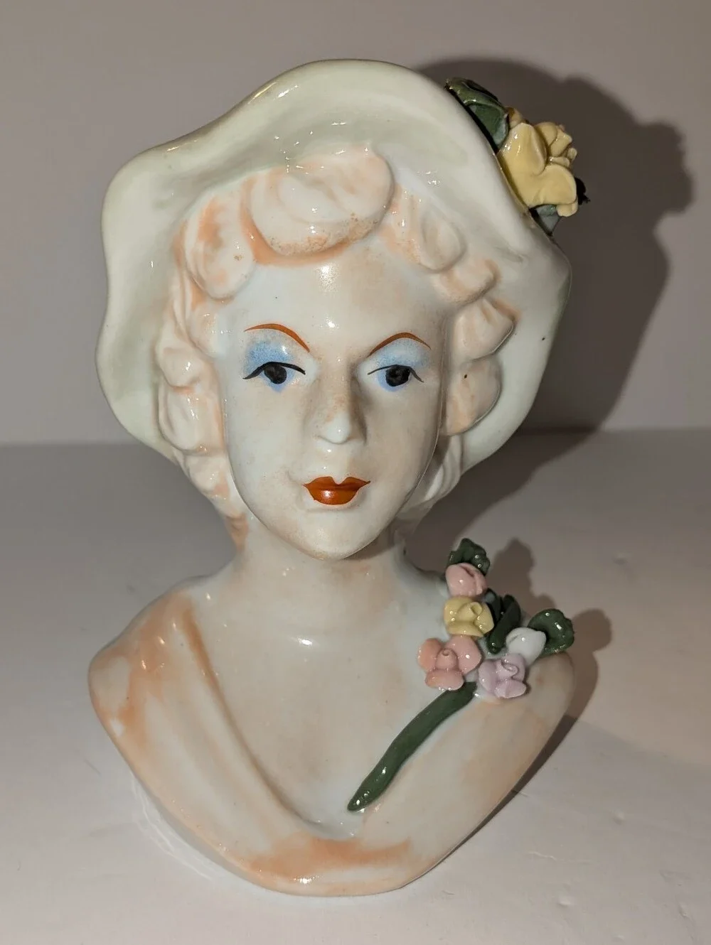 Vintage 1950's Porcelain Lady Head Vase 5 Inches Tall Mid Century Modern